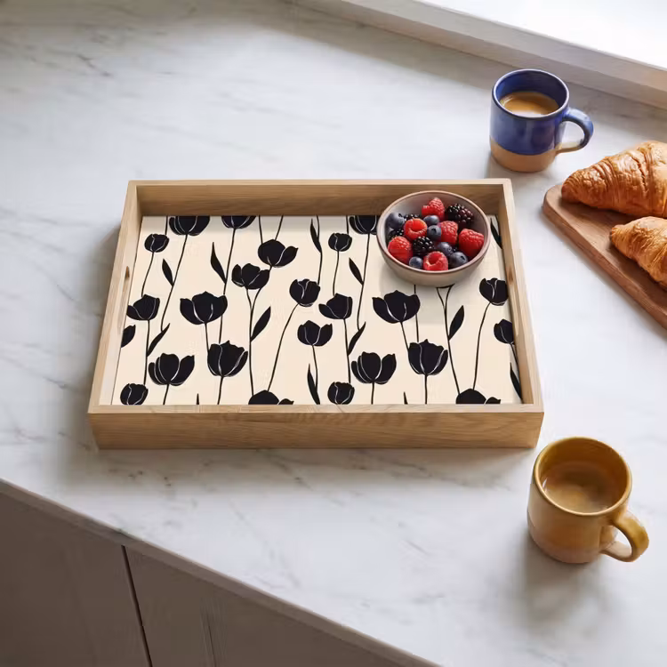 Tablett - Tulpen - Muster - Schwarz — 3