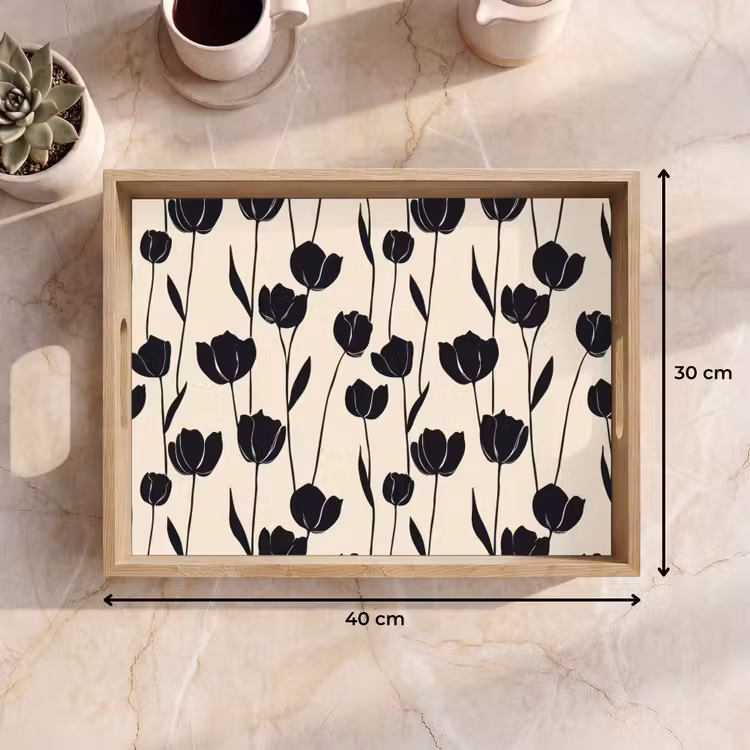 Tablett - Tulpen - Muster - Schwarz — 7
