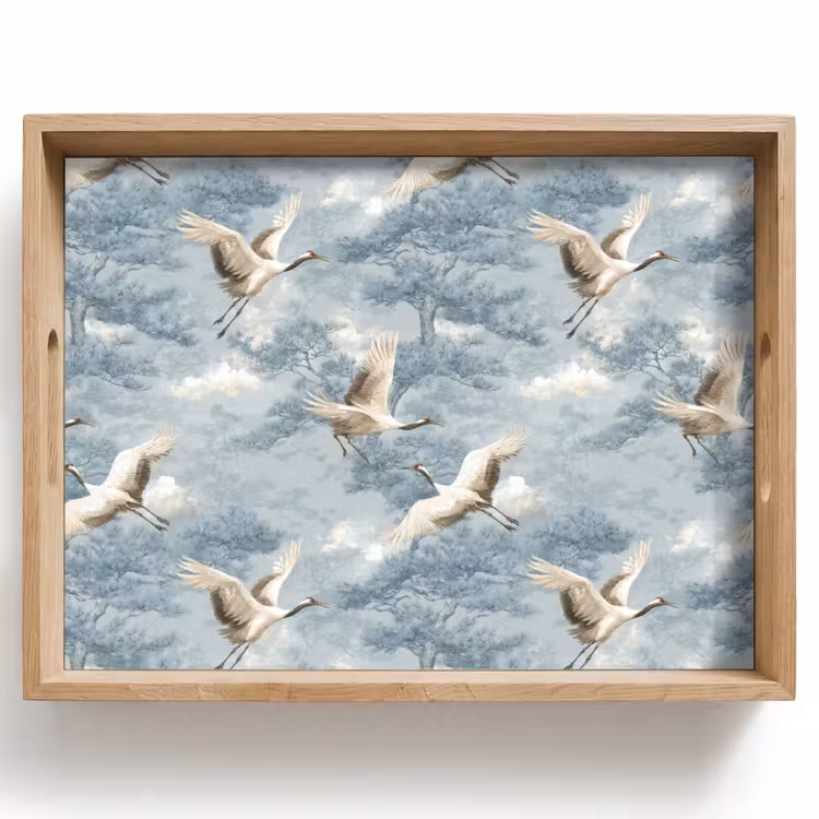 Tablett - Wolken - Kraniche - Blau — 1