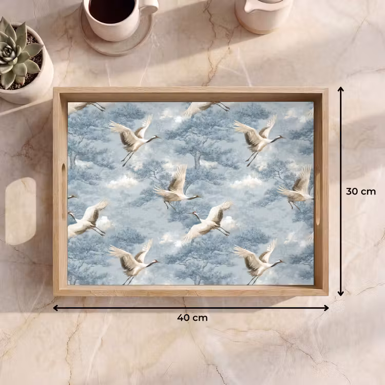 Tablett - Wolken - Kraniche - Blau — 7