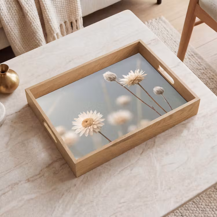Tablett - Strohblumen - Weiß - Tageslicht — 2