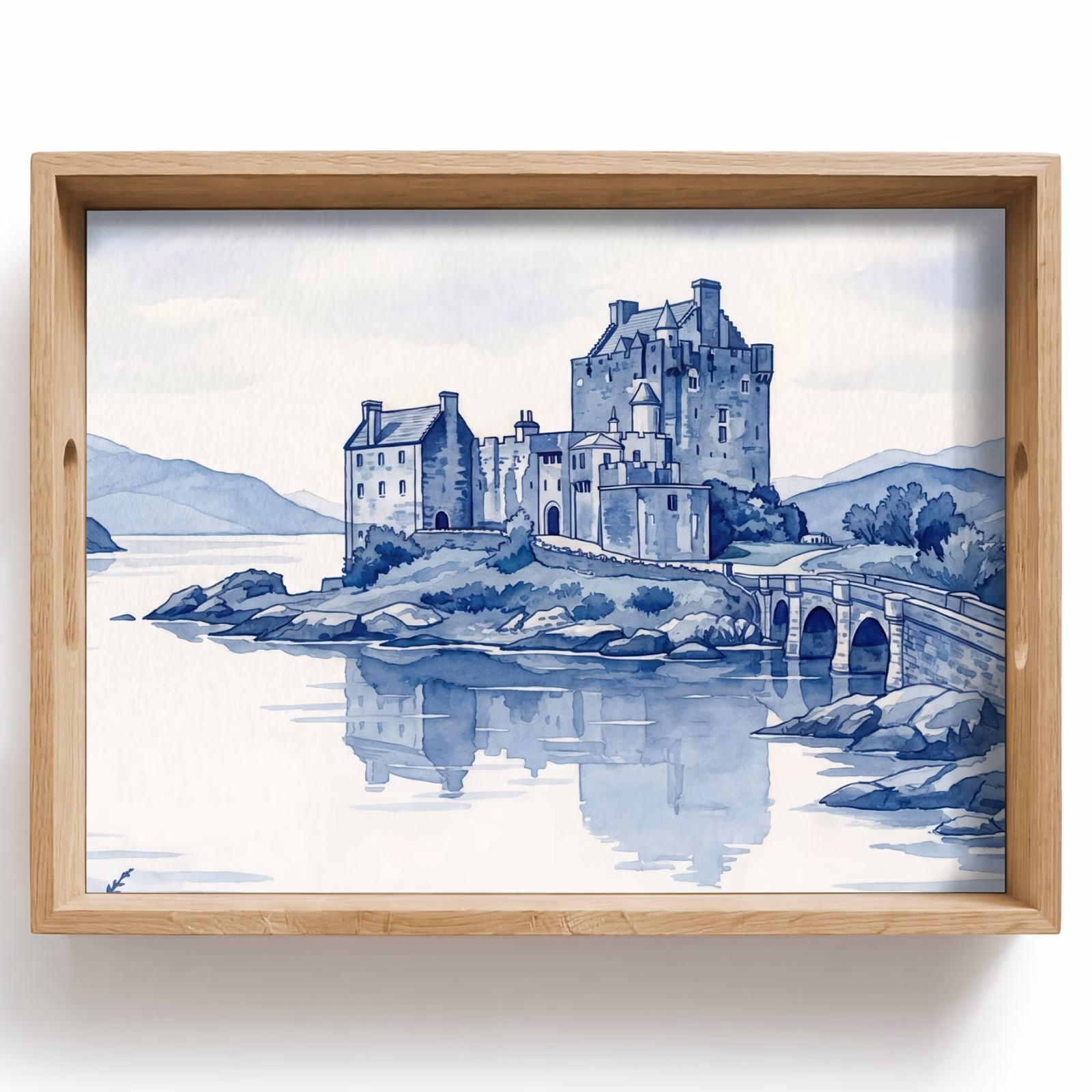 Tablett - Schottisch - Schloss - Blau - Aquarell — 1