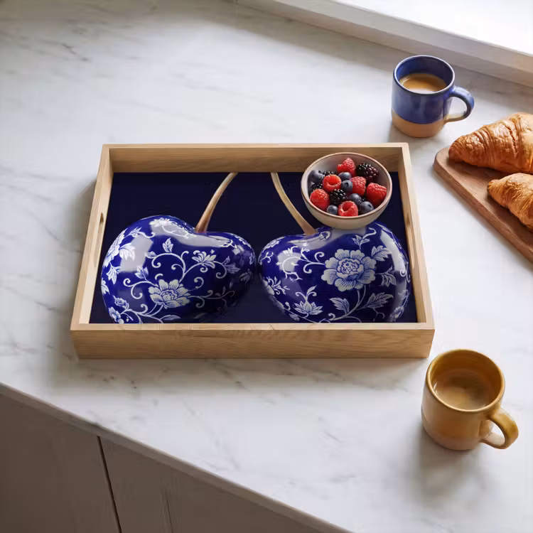 Tablett - Porzellan - Kirsche - Delft - Blau — 3
