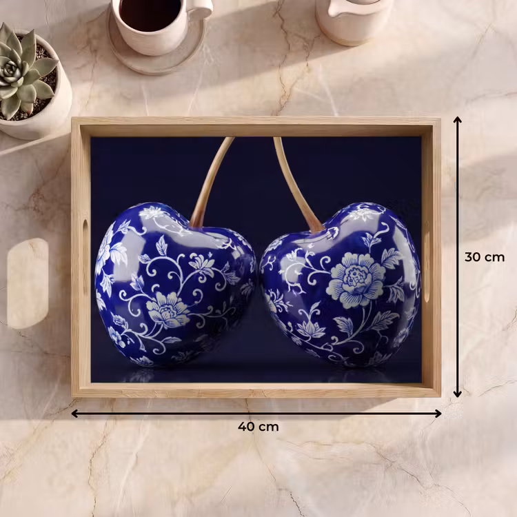 Tablett - Porzellan - Kirsche - Delft - Blau — 7