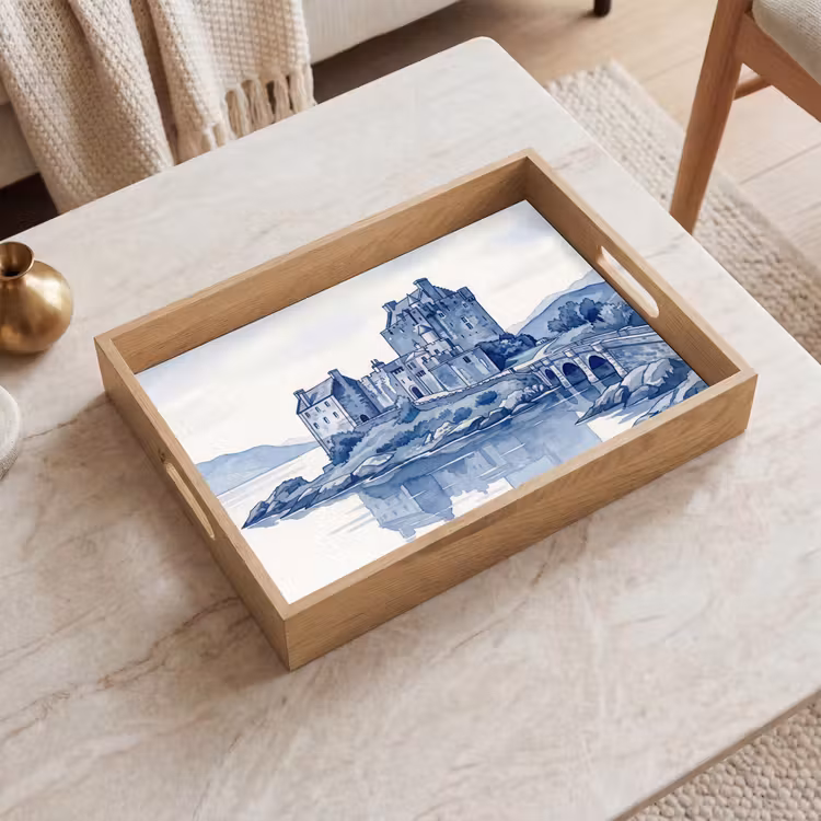 Tablett - Schottisch - Schloss - Blau - Aquarell — 2