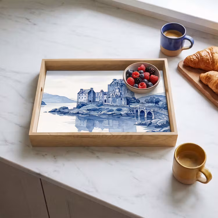 Tablett - Schottisch - Schloss - Blau - Aquarell — 3