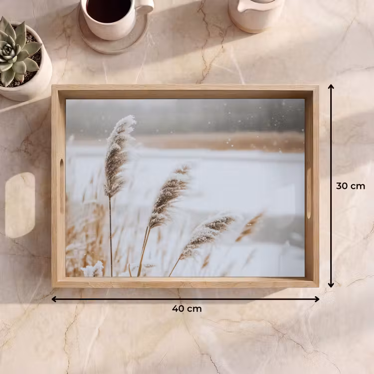 Tablett - Schilf - See - Winter - Natur - Schnee - Beige — 7