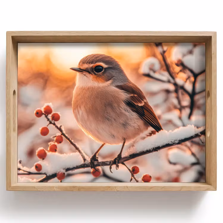 Tablett - Vogel - Zweig - Winter - Tiere - Schnee — 1