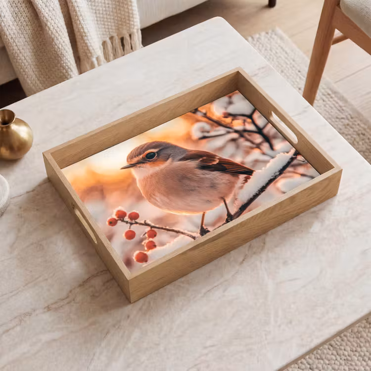 Tablett - Vogel - Zweig - Winter - Tiere - Schnee — 2
