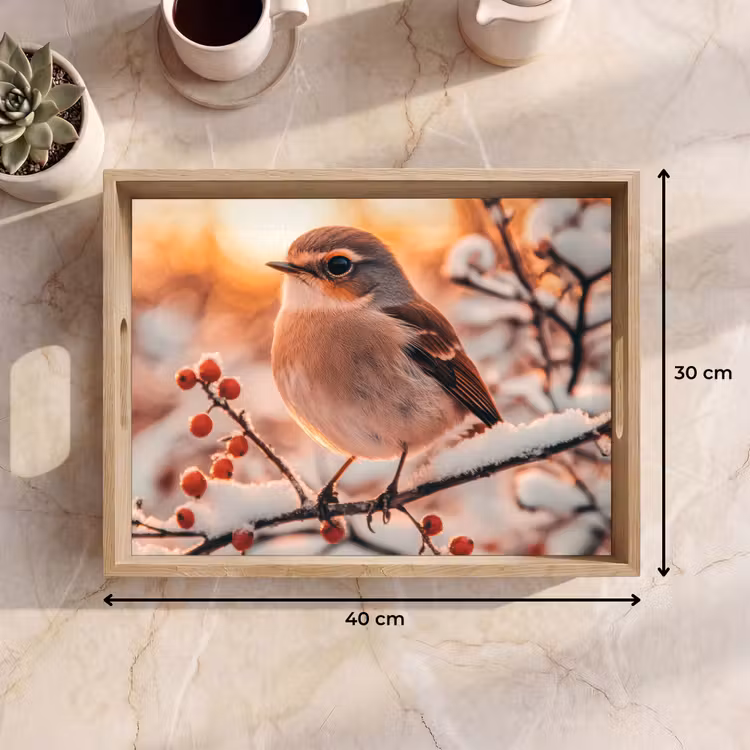 Tablett - Vogel - Zweig - Winter - Tiere - Schnee — 7