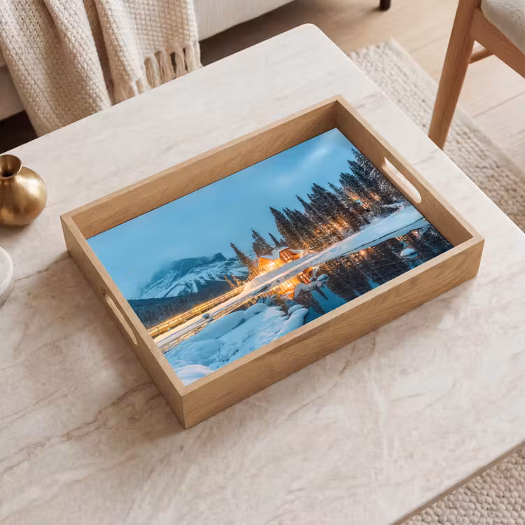 Tablett - Winterlandschaft - Natur - Haus - Berge - Schnee — 2