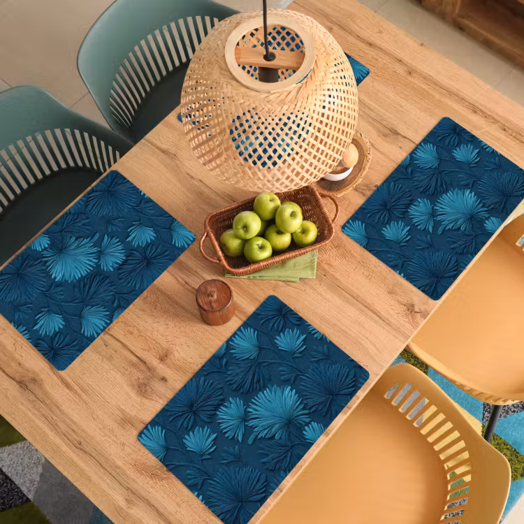 Tischset - 6 Stück - Blätter - Geprägt - Muster - Ozeanblau - Modern - 6 Stück — 3