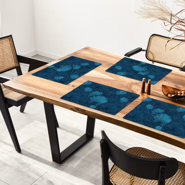 Tischset - 6 Stück - Blätter - Geprägt - Muster - Ozeanblau - Modern - 6 Stück — 4