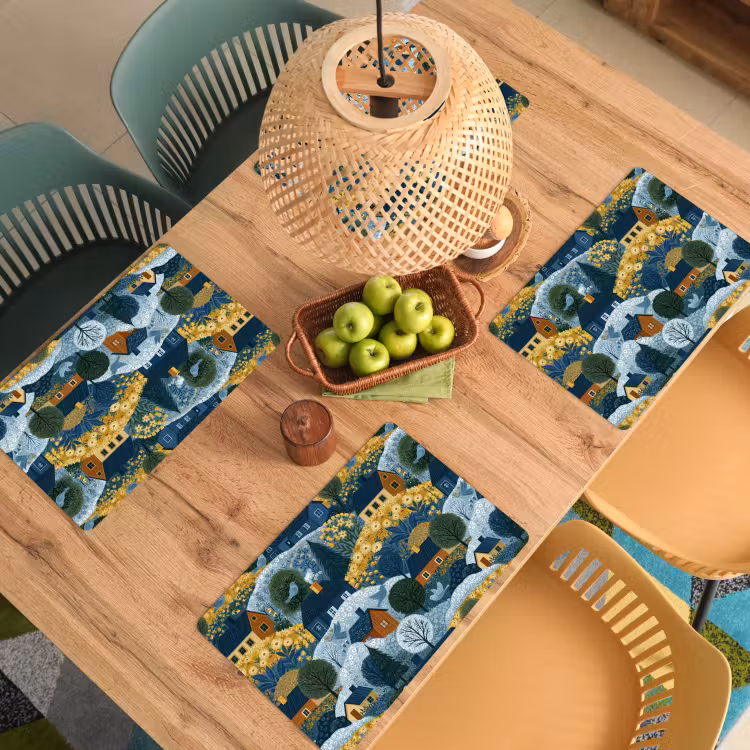 Tischset - 6 Stück - Häuser - Blumen - Muster - Gelb - Blau - 6 Stück — 3