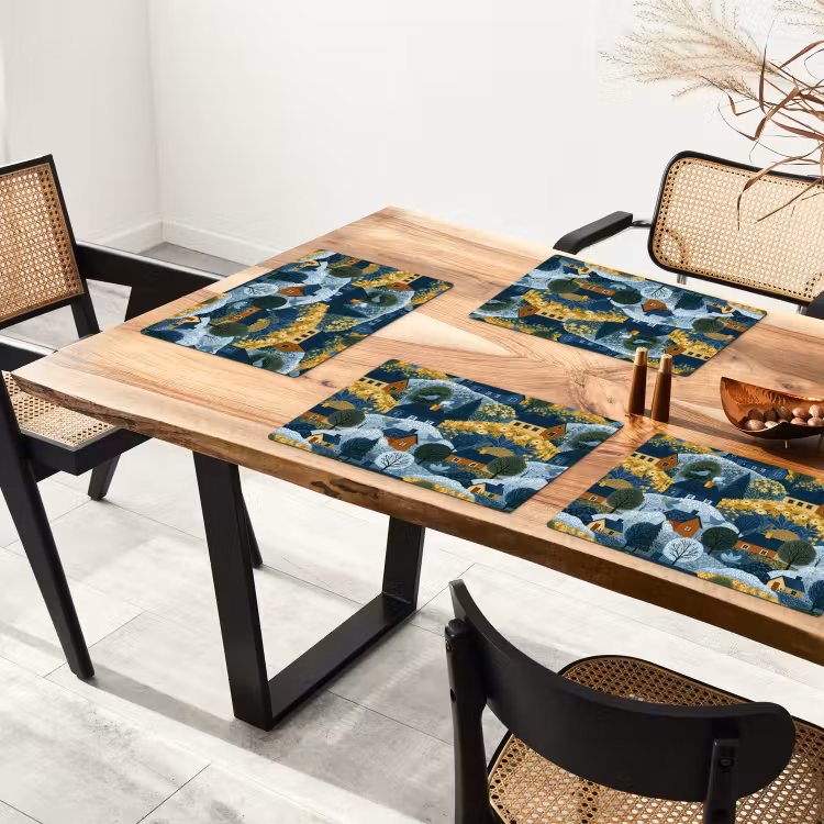 Tischset - 6 Stück - Häuser - Blumen - Muster - Gelb - Blau - 6 Stück — 4