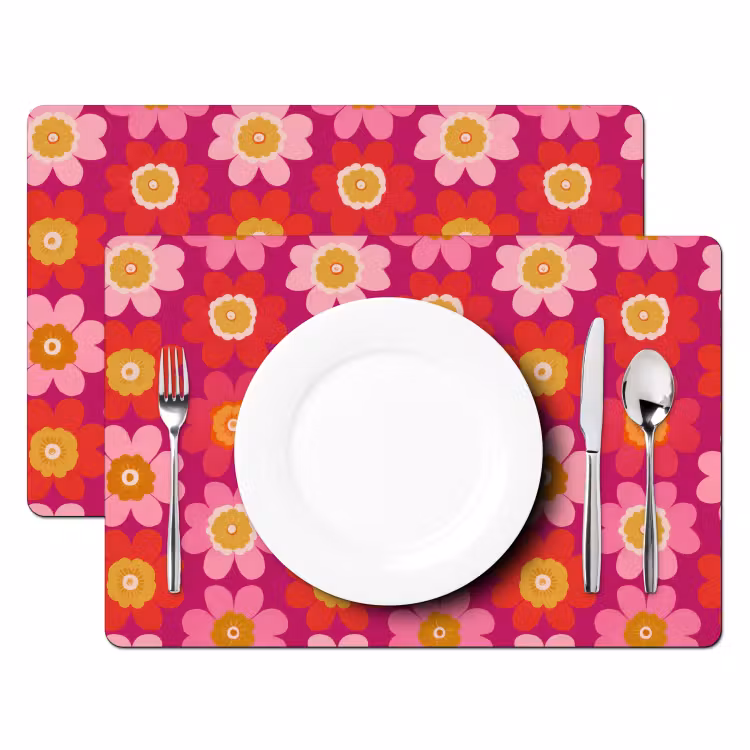 Tischset - 6 Stück - Blumen - Retro - Farbenfroh - 6 Stück — 2