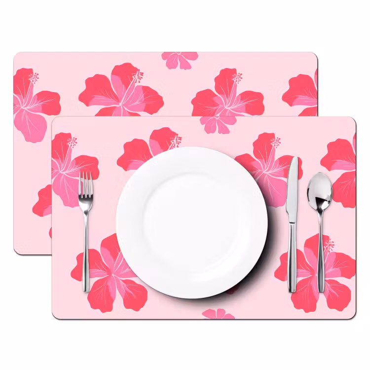 Tischset - 6 Stück - Hibiskus - Blumen - Rosa - 6 Stück — 2
