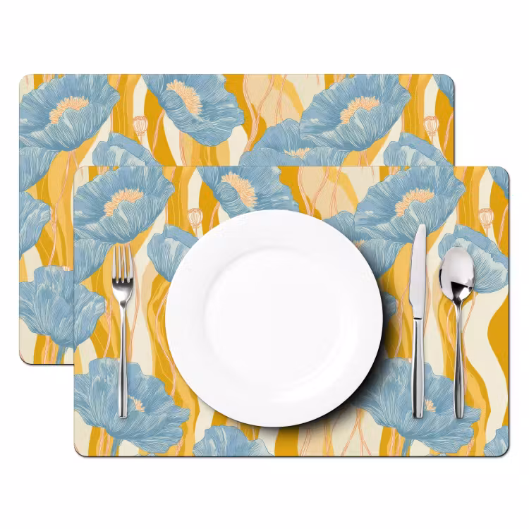 Tischset - 6 Stück - Mohnblumen - Botanisch - Blau - 6 Stück — 2