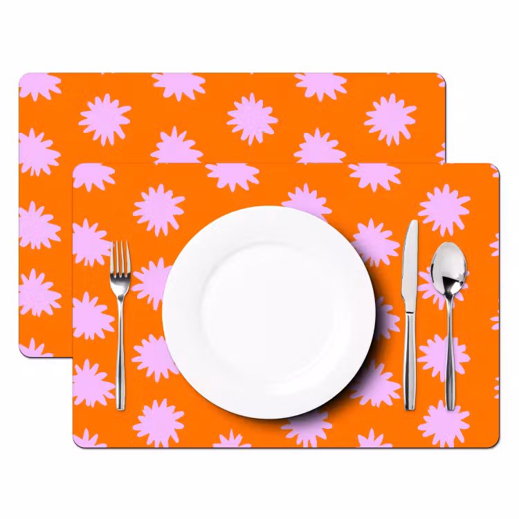 Tischset - 6 Stück - Retro - Blumen - Orange - 6 Stück — 2