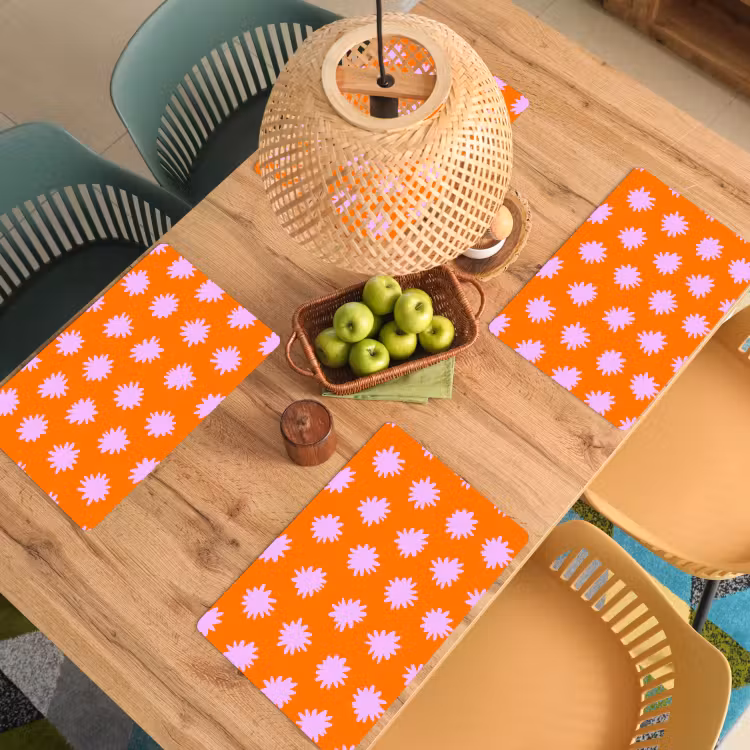 Tischset - 6 Stück - Retro - Blumen - Orange - 6 Stück — 3