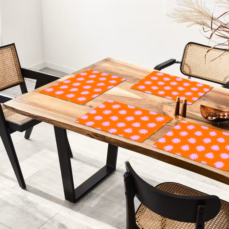 Tischset - 6 Stück - Retro - Blumen - Orange - 6 Stück — 4