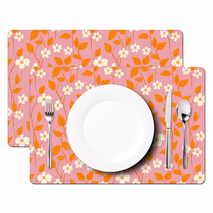 Tischset - 6 Stück - Blumen - Muster - Orange - 6 Stück — 2