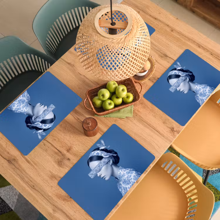 Tischset - 6 Stück - Hochformat - Klassisch - Weiß - Blau - 6 Stück — 3