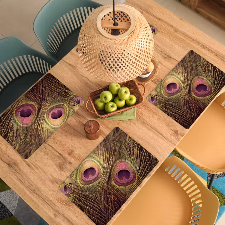 Tischset - 6 Stück - Pfau - Federn - Lila - Grün - 6 Stück — 3