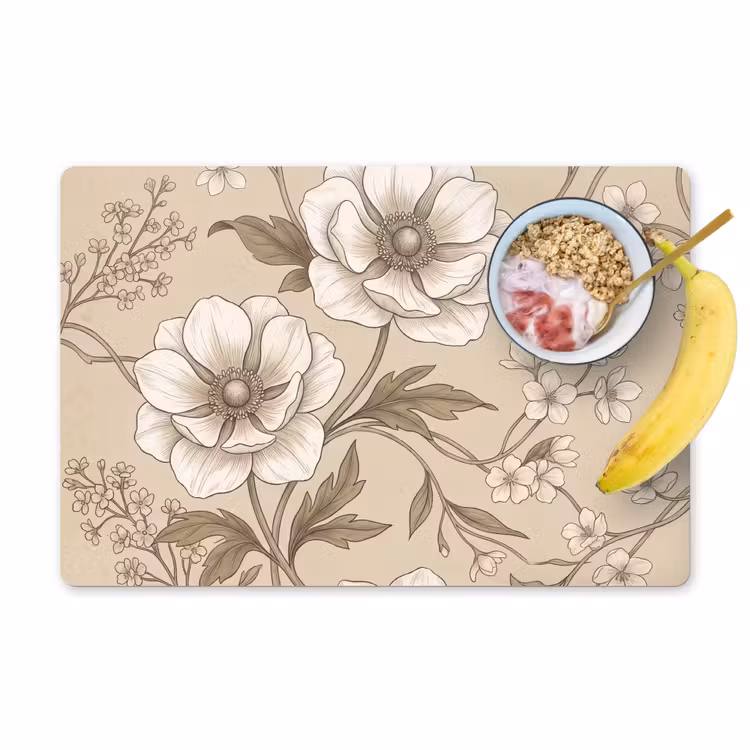 Tischset - 6 Stück - Blumen - Muster - Beige - 6 Stück — 1