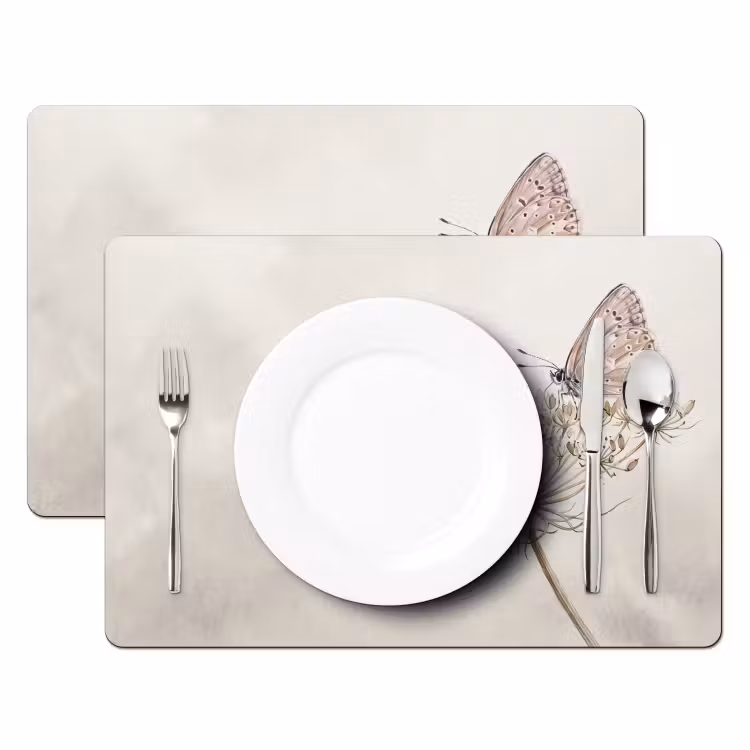 Tischset - 6 Stück - Schmetterling - Blume - Natur - Beige - 6 Stück — 2