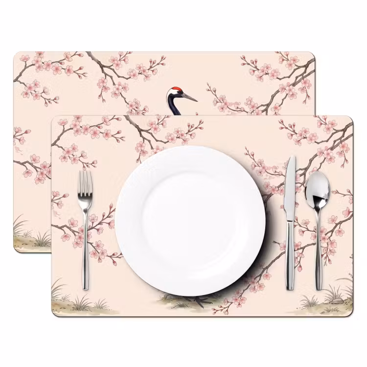 Tischset - 6 Stück - Asiatisch - Kranich - Beige - 6 Stück — 2