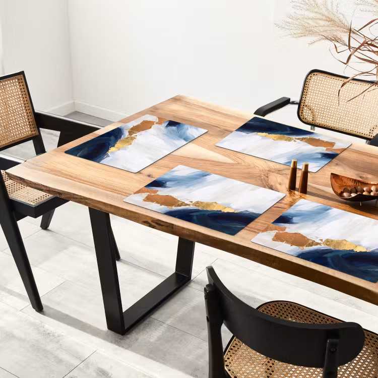 Tischset - 6 Stück - Abstrakt - Acryl - Blau - Gold - Elegant - 6 Stück — 4