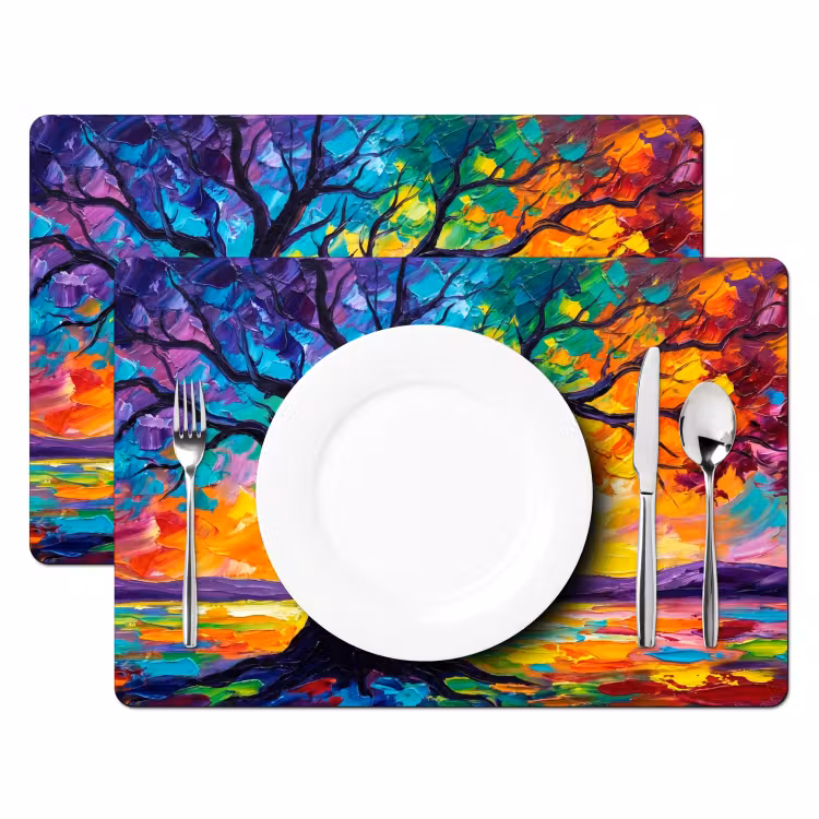 Tischset - 6 Stück - Baum - Landschaft - Natur - Abstrakt - Farbenfroh - 6 Stück — 2