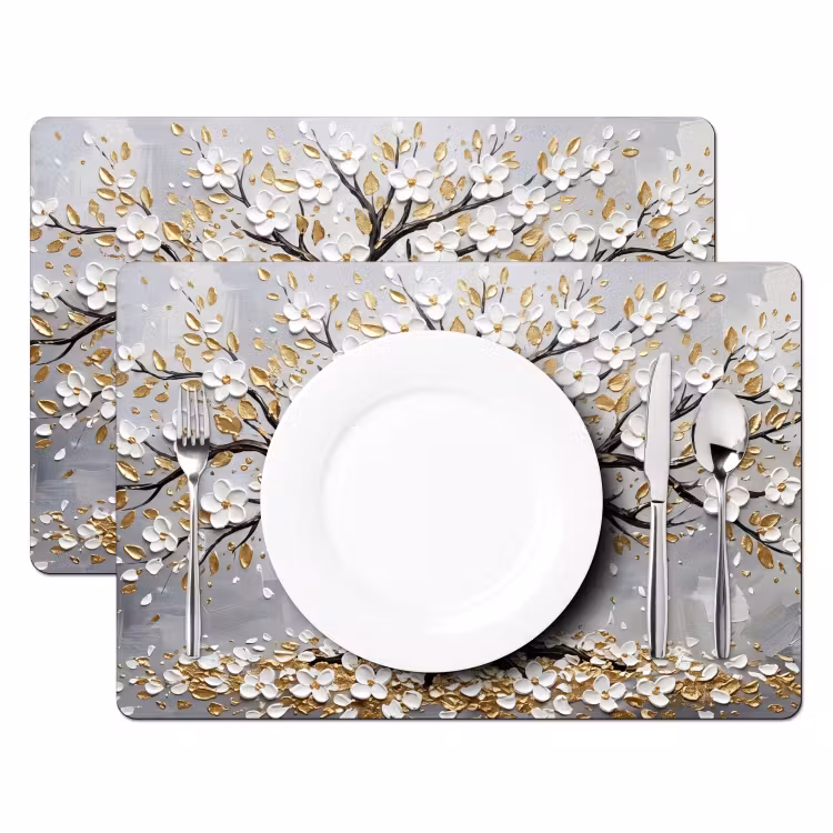 Tischset - 6 Stück - Baum - Blumen - Natur - Abstrakt - Weiß - 6 Stück — 2