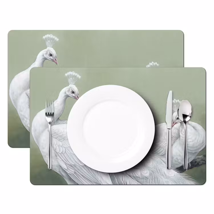 Tischset - 6 Stück - Pfaue - Weiß - Natur - Grün - 6 Stück — 2