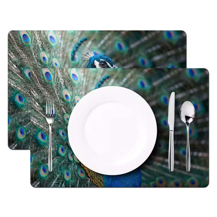 Tischset - 6 Stück - Pfau - Federn - Blau - 6 Stück — 2