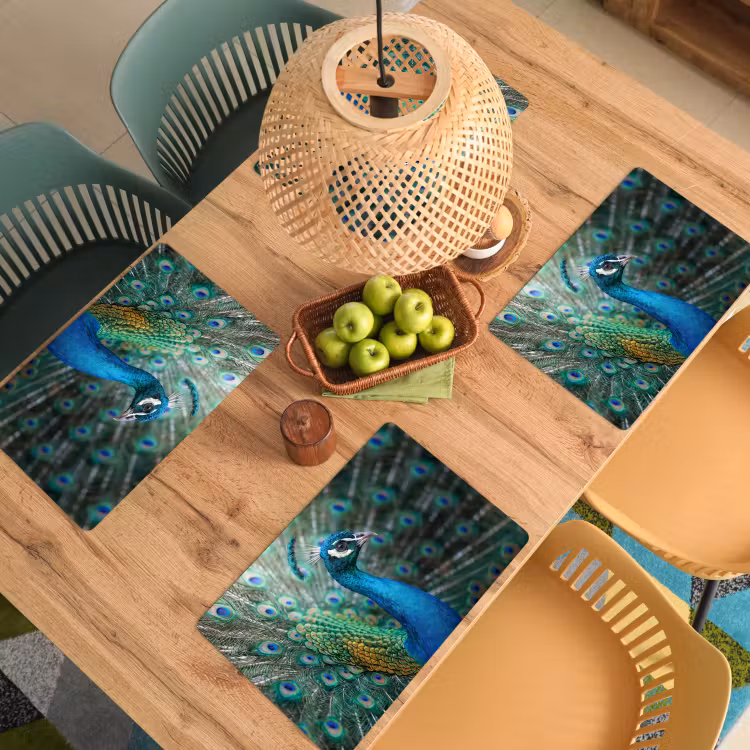 Tischset - 6 Stück - Pfau - Federn - Blau - 6 Stück — 3