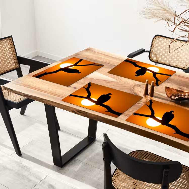 Tischset - 6 Stück - Geier - Zweig - Sonne - Orange - 6 Stück — 4