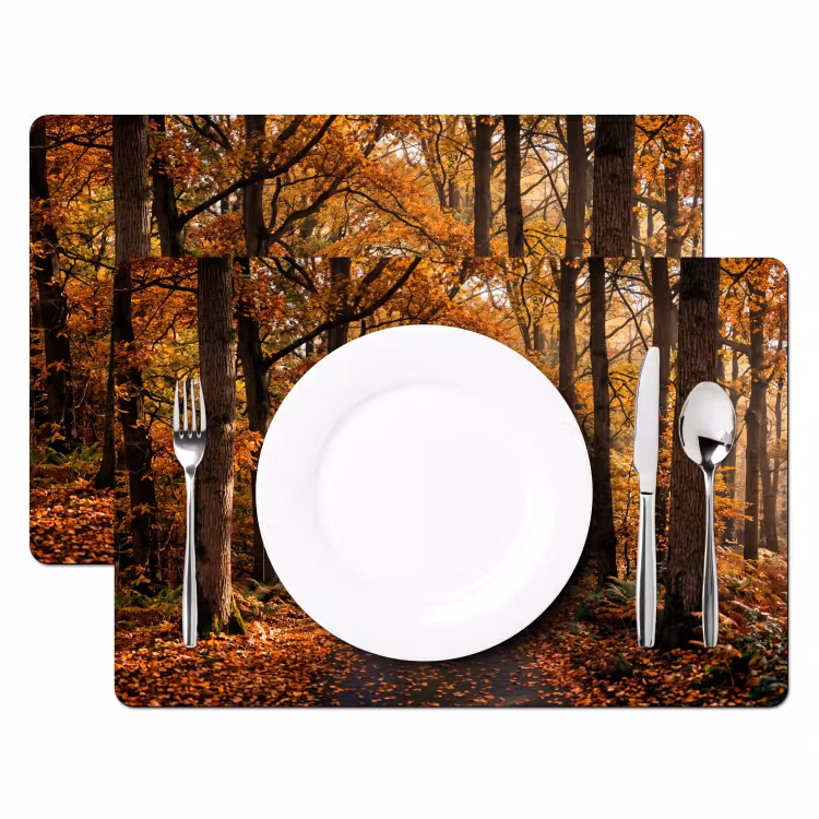 Tischset - 6 Stück - Waldweg - Herbstwald - Blätter - Orange - Nostalgisch - 6 Stück — 2