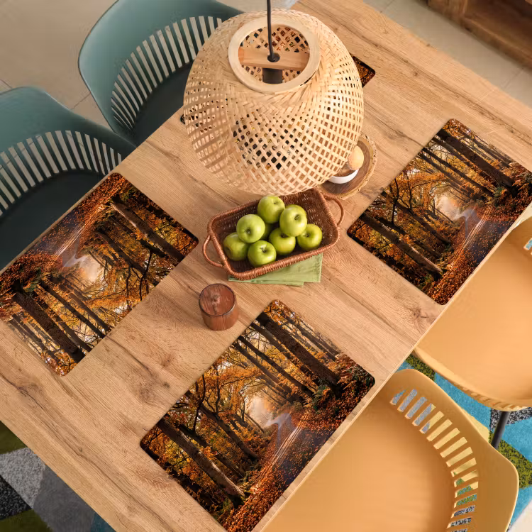 Tischset - 6 Stück - Waldweg - Herbstwald - Blätter - Orange - Nostalgisch - 6 Stück — 3
