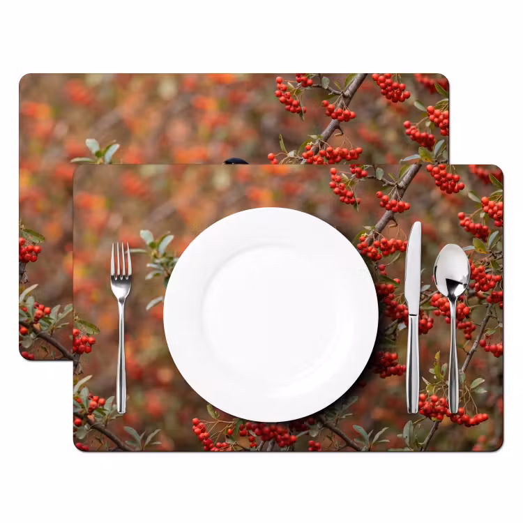 Tischset - 6 Stück - Gimpel - Beeren - Herbst - Natur - Farbenfroh - 6 Stück — 2