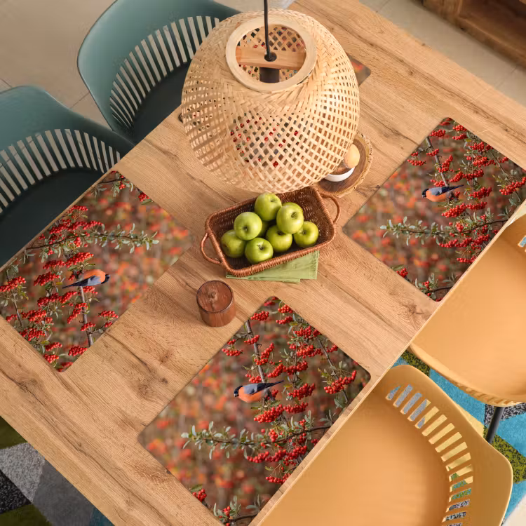Tischset - 6 Stück - Gimpel - Beeren - Herbst - Natur - Farbenfroh - 6 Stück — 3