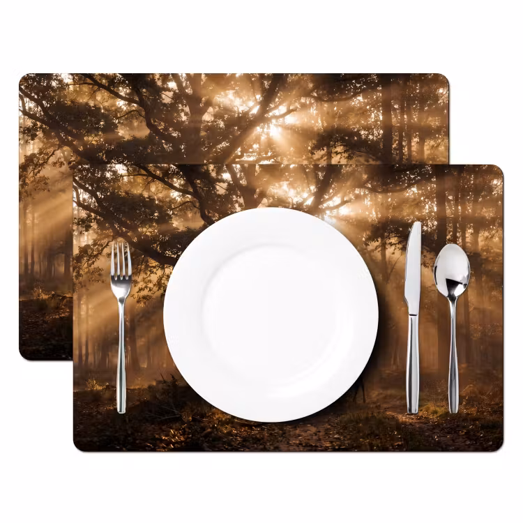 Tischset - 6 Stück - Hirsch - Wald - Neblig - Natur - Gold - 6 Stück — 2