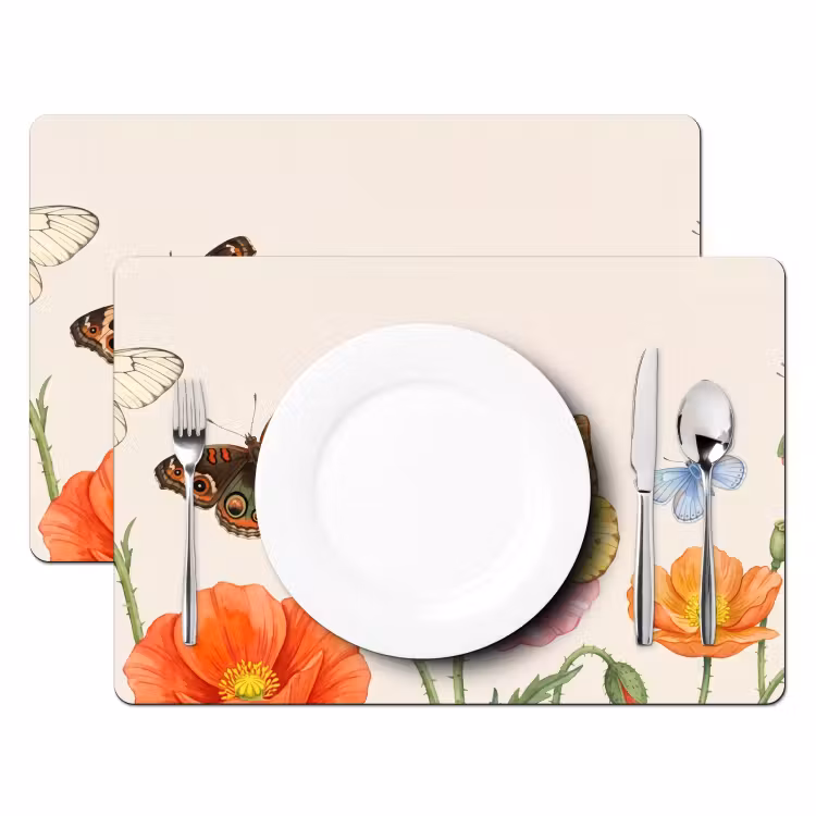 Tischset - 6 Stück - Schmetterlinge - Mohnblumen - Illustration - Farbenfroh - 6 Stück — 2