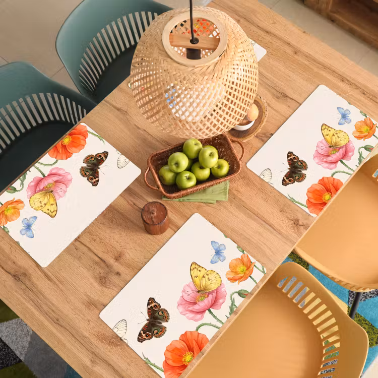 Tischset - 6 Stück - Schmetterlinge - Mohnblumen - Illustration - Farbenfroh - 6 Stück — 3