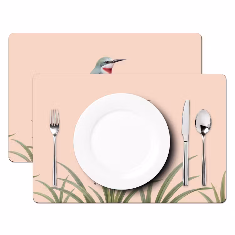 Tischset - 6 Stück - Vogel - Blume - Natur - Rosa - 6 Stück — 2