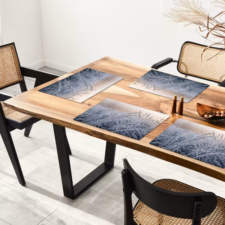 Tischset - 6 Stück - Reif - Gras - Kristalle - Winter - Minimalistisch - 6 Stück — 4