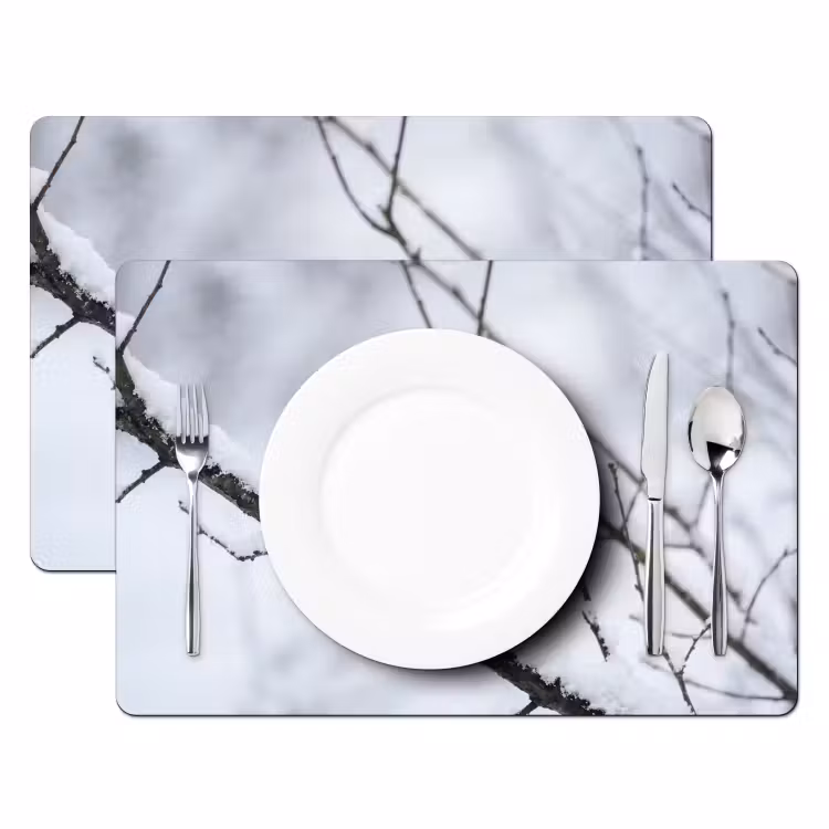 Tischset - 6 Stück - Rotkehlchen - Zweig - Schnee - Winter - Lebendig - 6 Stück — 2
