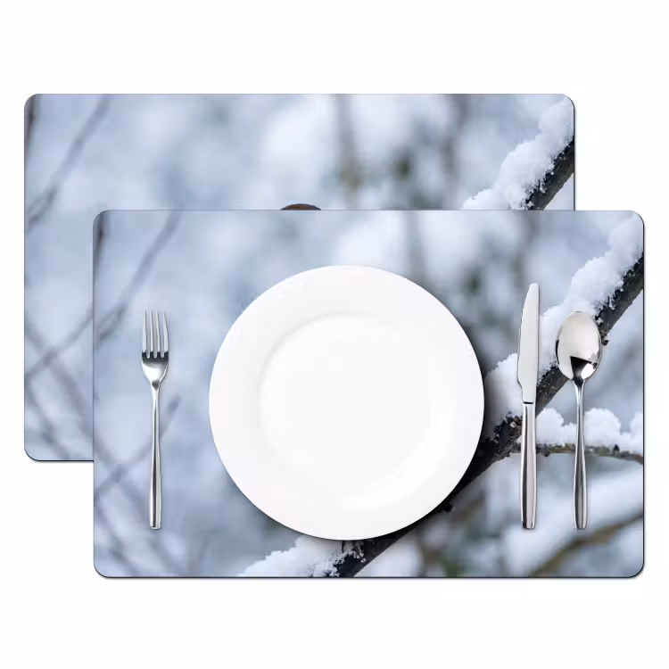 Tischset - 6 Stück - Rotkehlchen - Zweig - Schnee - Winter - Lebendig - 6 Stück — 2
