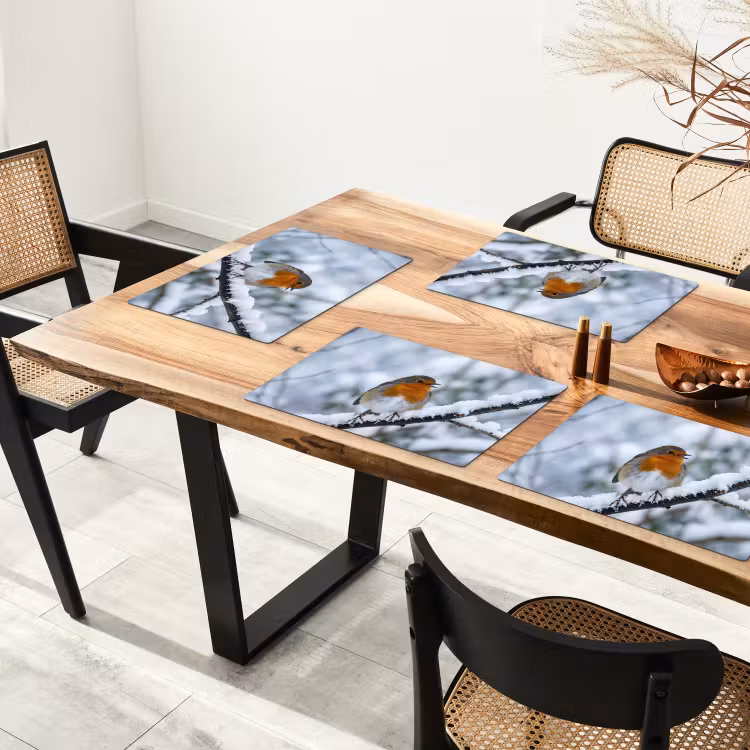 Tischset - 6 Stück - Rotkehlchen - Zweig - Schnee - Winter - Lebendig - 6 Stück — 4